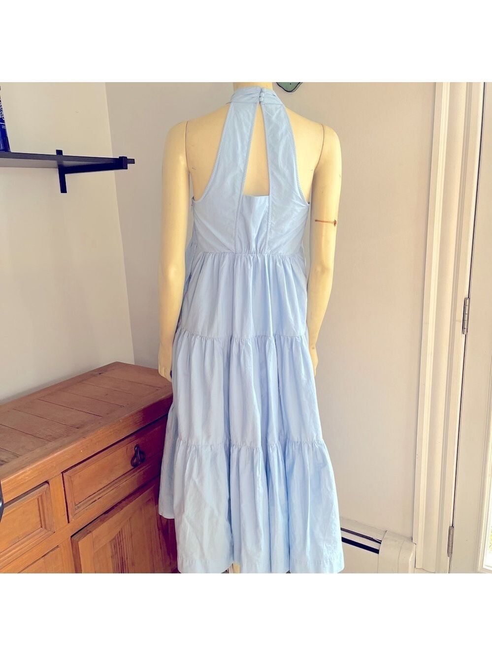 Maeve by Anthropologie Women’s Tiered Halter Midi Dress Light Blue Sleeveless 8 - Picture 5 of 13